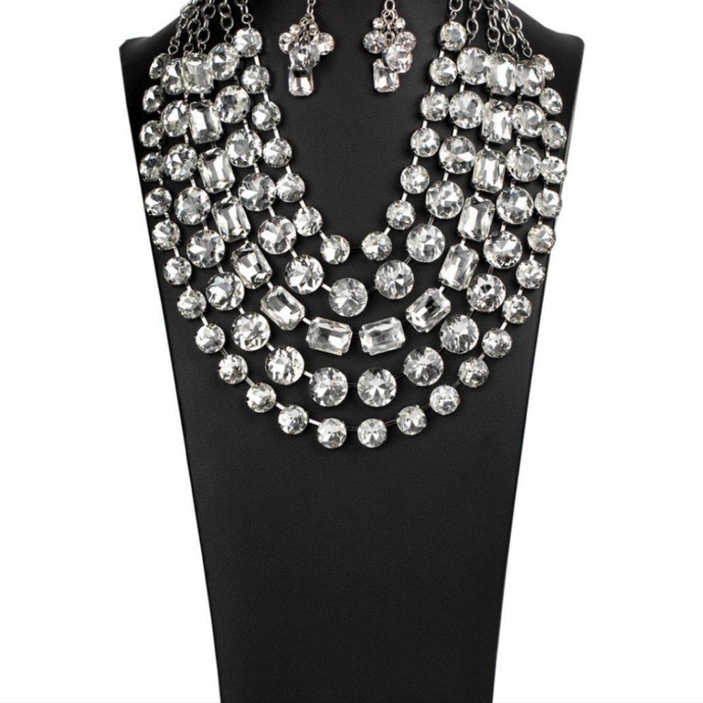Irresistible Zi Collection White Rhinestone Necklace Set Layered Fashion Jewelry